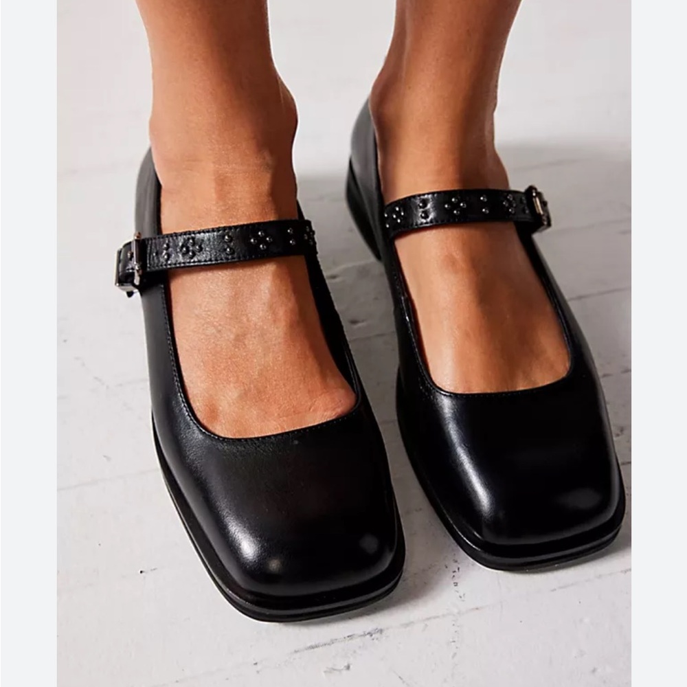 Free People Black Square Toe Loafers